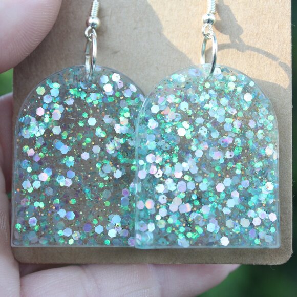 Turquoise Mermaid Glitter Earrings Hand Crafted - Picture 1 of 7